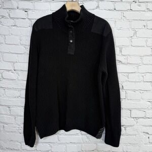 Buffalo David Bitton Men's 1/4 Snap Zip‎ Military Sweater XL Black Elbow Patch